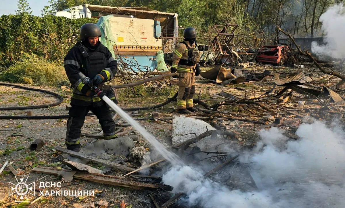 several-fires-started-in-kharkiv-region-as-a-result-of-a-russian-air-strike-rescuers-show-the-consequences