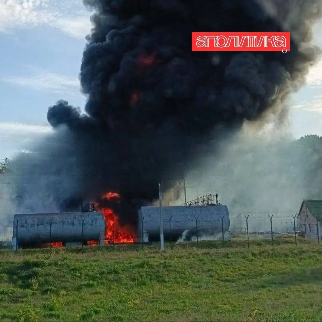 russia-says-a-drone-attacked-a-fuel-storage-site-tanks-are-burning