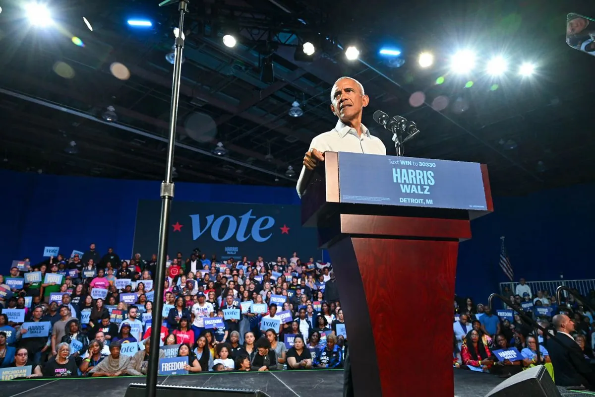 Obama raps from Eminem track at rally in support of Harris