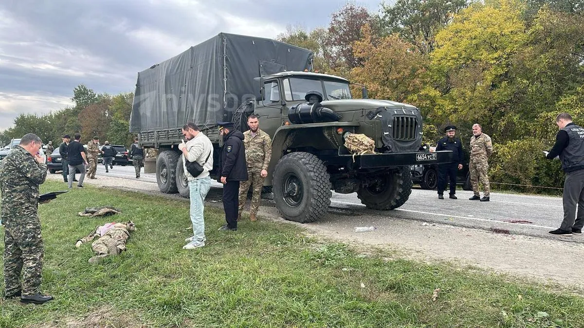 in-chechnya-a-military-ural-truck-with-rosgvardia-soldiers-was-ambushed-and-shot