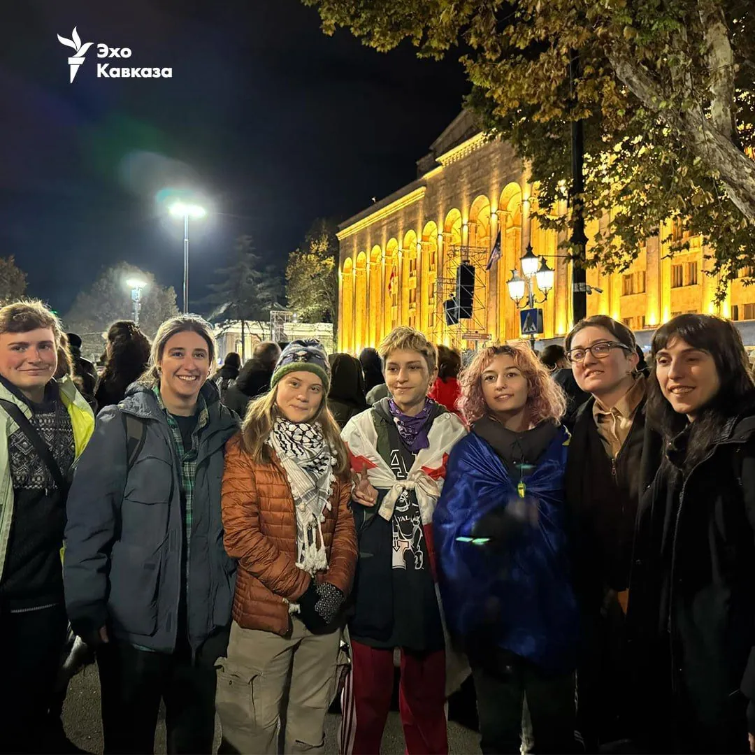 Greta Thunberg unexpectedly appears at protests in Tbilisi