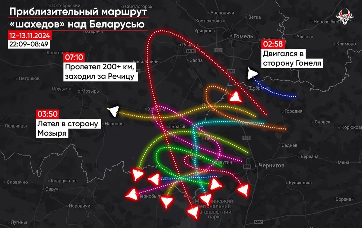 Ночью было минимум 12 заходов "шахедов" в беларусь, ввс рб поднимали авиацию - "Гаюн"