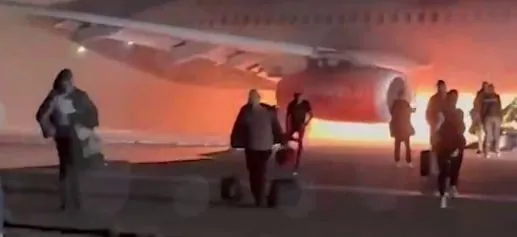 Russian airline plane catches fire while landing at Antalya airport