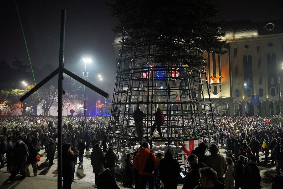 Protesters in Tbilisi turned a Christmas tree into a symbol of resistance