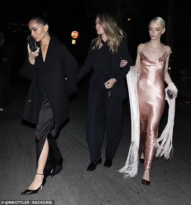 Cara Delevingne with friends Anya Taylor-Joy and Zoe Kravitz spotted at the Golden Globe afterparty