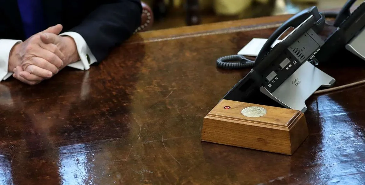 Trump returns the call button for diet Coca-Cola to the Oval Office of the White House Trump returns the call button for diet Coca-Cola to the Oval Office of the White House